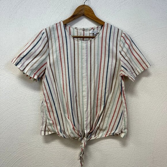 Madewell Button-Back Tie Tee in Rainbow Stripe Top sz Small - Picture 1 of 4